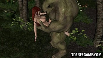 3D elf babe getting fucked hard outdoors by an orc